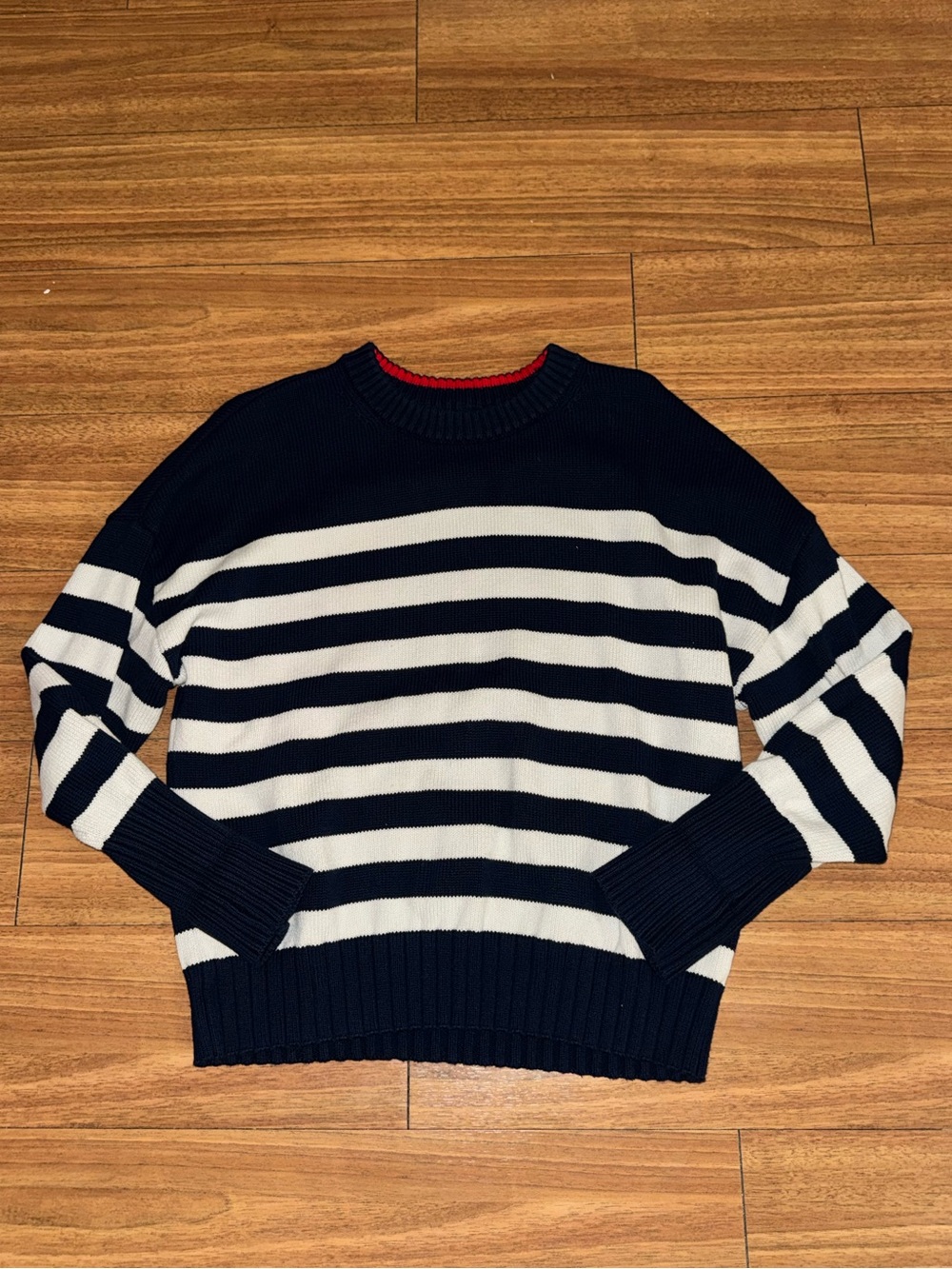 Striped Navy and White Crewneck Sweater - Womens